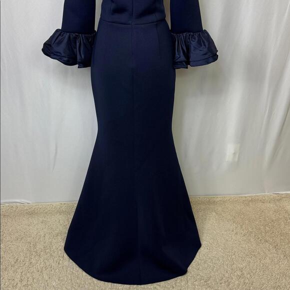 Eliza J Bell Sleeve Mermaid Gown Dress Size 10 Navy Blue 3/4  Sleeve NWOT - Picture 11 of 14